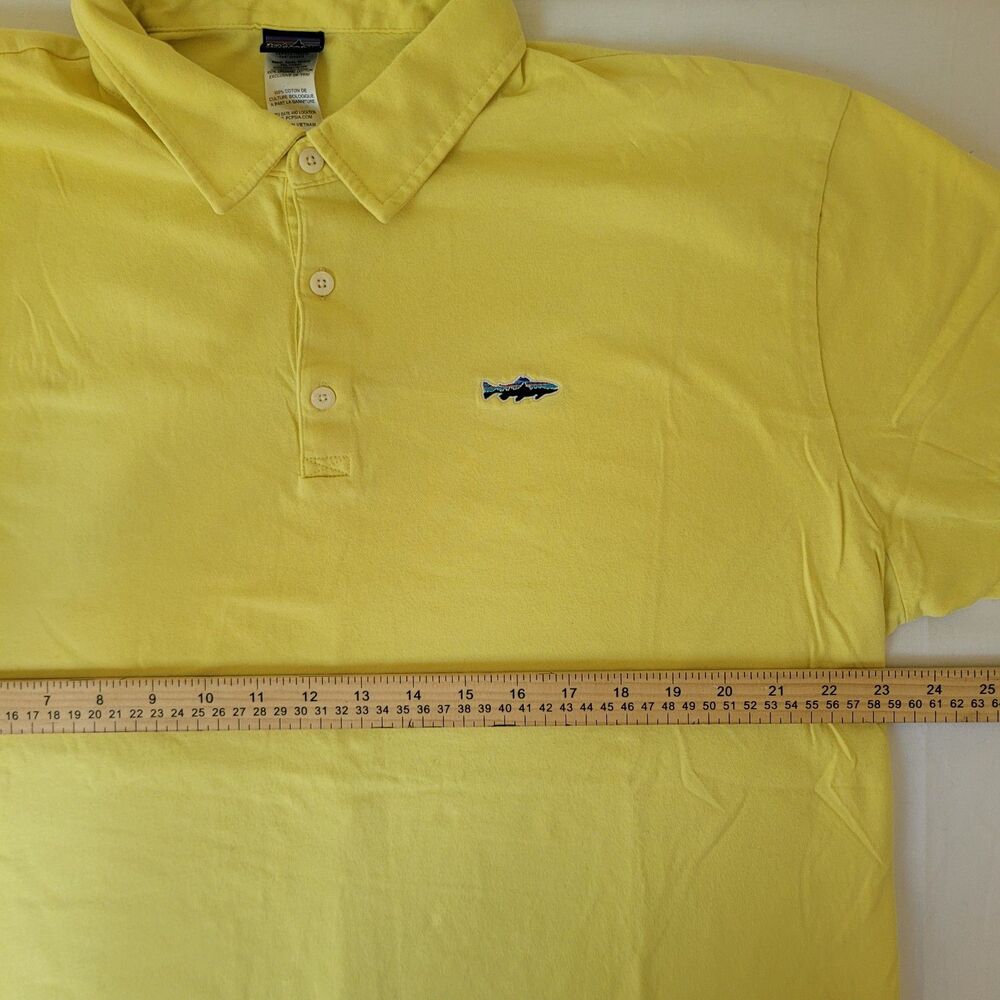 Patagonia Polo Shirt Mens XL Yellow Organic Cotton Short Sleeve Fish Logo - Picture 4 of 8
